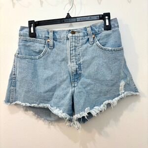 VINTAGE Wrangler Denim Jean Shorts Size 29/8 High Rise  Women Cut Off Hippy Fray